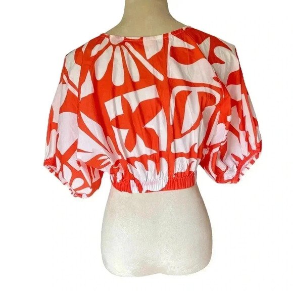 Oliphant Puff Crop Top Orange Twiggy Women’s Smocked Waist Blouse‎ Size S - Picture 4 of 7